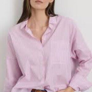Alex Mill Jo Striped Shirt Cotton Poplin, lavender/white stripe, size L